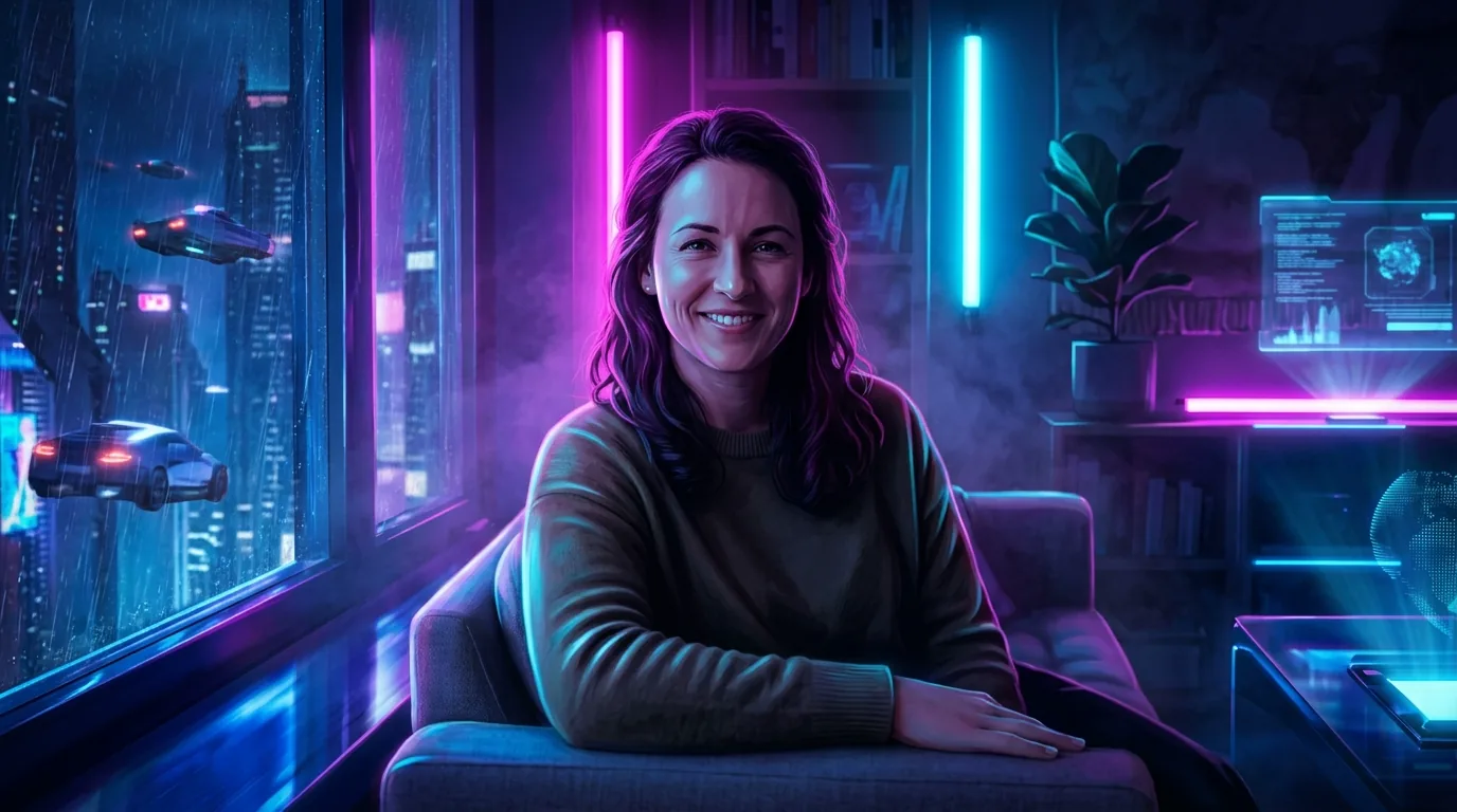 Same AI character rendered in cyberpunk style